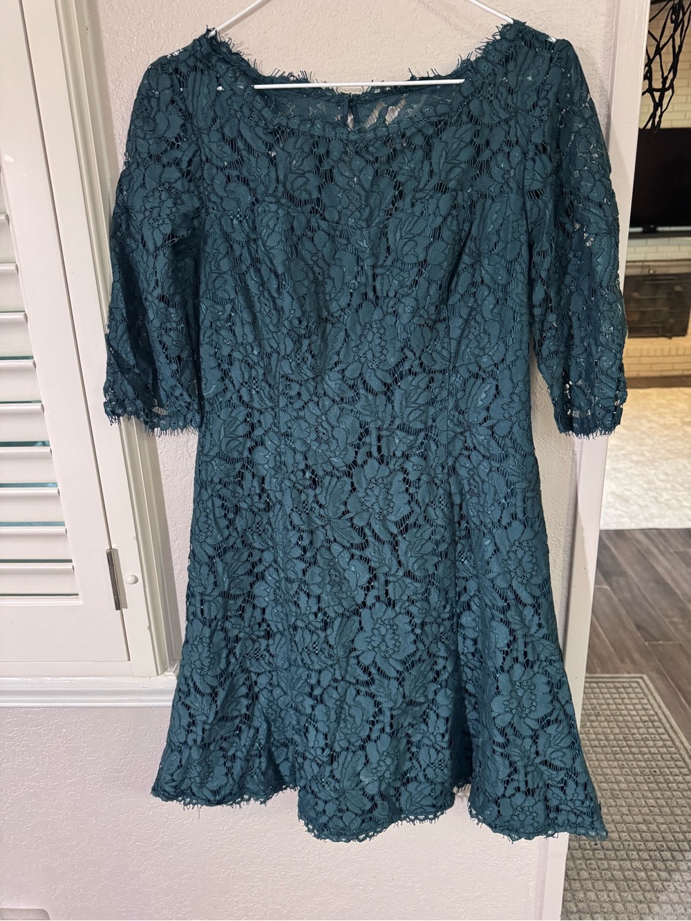 Eliza J Teal Green Lace Fit-and-Flare Mini Dress
